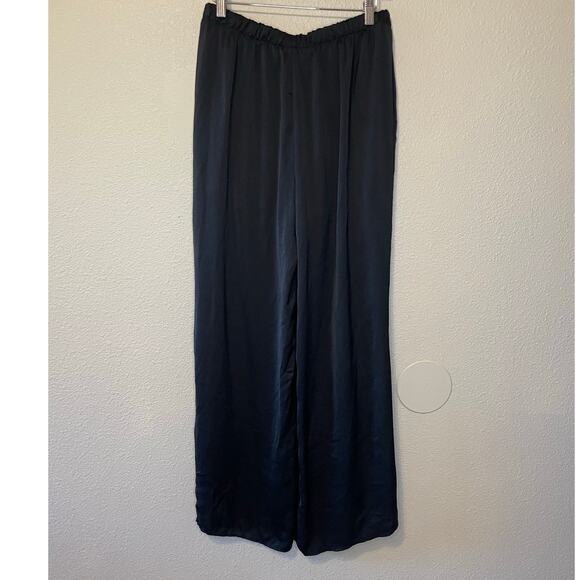 Talulah Boho Silky Black Palazzo Tie Front High Slit Wide Leg Pull On Pants Lg - Picture 3 of 12